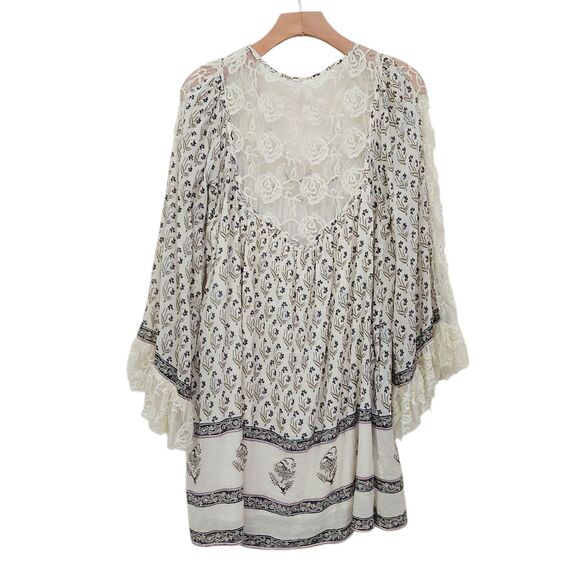 Free People Dress Womens XS Beige Nomad Child Lace Bell Sleeve Floral Bohemian - Picture 7 of 13